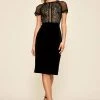 Tadashi Shoji - Lace Embroidered Sheath Cocktail Dress - 2 Pcs Black/Nude In Size 12 And 14 Available 1 Tadashi Shoji - Lace Embroidered Sheath Cocktail Dress - 2 Pcs Black/Nude In Size 12 And 14 Available