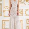 Formal Gowns Tadashi Shoji - Lace V-Neck Zigzag A-Line Evening Dress - 1 Pc Ivory/Petal In Size 8 Available 1 Formal Gowns Tadashi Shoji - Lace V-Neck Zigzag A-Line Evening Dress - 1 Pc Ivory/Petal In Size 8 Available
