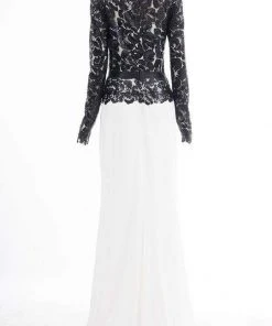 Formal Gowns Tadashi Shoji - Long Illusion Floral Lace Sheath Gown - 1 Pc Platinum/Navy In Size 6 Available