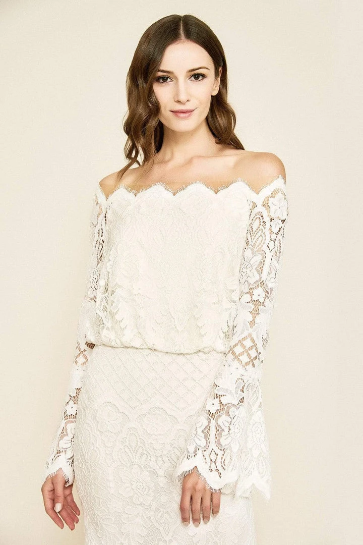 Formal Gowns Tadashi Shoji - Off Shoulder Bell Sleeves Evening Dress - 1 Pc Ivory In Size 2 Available 5 Formal Gowns Tadashi Shoji - Off Shoulder Bell Sleeves Evening Dress - 1 Pc Ivory In Size 2 Available