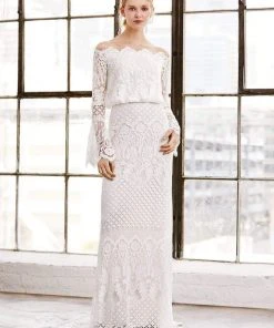 Formal Gowns Tadashi Shoji - Off Shoulder Bell Sleeves Evening Dress - 1 Pc Ivory In Size 2 Available 9 Formal Gowns Tadashi Shoji - Off Shoulder Bell Sleeves Evening Dress - 1 Pc Ivory In Size 2 Available