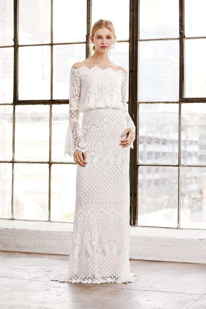 Formal Gowns Tadashi Shoji - Off Shoulder Bell Sleeves Evening Dress - 1 Pc Ivory In Size 2 Available 6 Formal Gowns Tadashi Shoji - Off Shoulder Bell Sleeves Evening Dress - 1 Pc Ivory In Size 2 Available