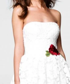 Cocktail Dresses Tarik Ediz - 50037 Strapless Rose Accented Lace Dress