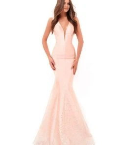Formal Gowns Tarik Ediz - 50229 Crystal Embellished Deep V-neck Mermaid Dress