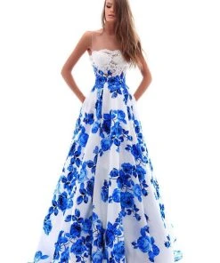Tarik Ediz - 50231 Lace Illusion Neck Floral Printed Ballgown