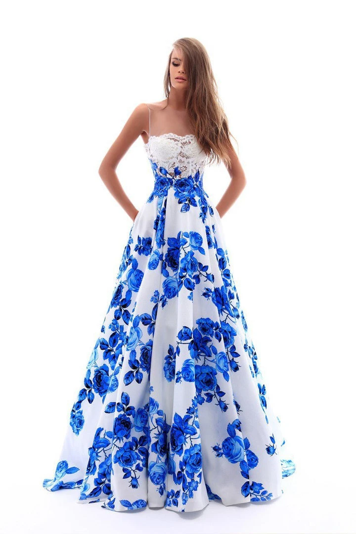 Tarik Ediz - 50231 Lace Illusion Neck Floral Printed Ballgown 3 Tarik Ediz - 50231 Lace Illusion Neck Floral Printed Ballgown