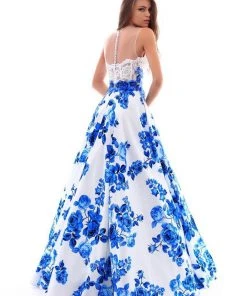 Tarik Ediz - 50231 Lace Illusion Neck Floral Printed Ballgown 5 Tarik Ediz - 50231 Lace Illusion Neck Floral Printed Ballgown