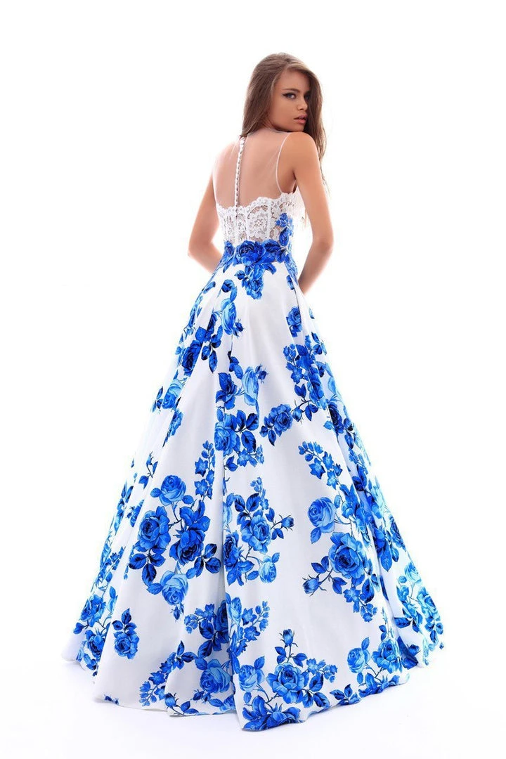 Tarik Ediz - 50231 Lace Illusion Neck Floral Printed Ballgown 4 Tarik Ediz - 50231 Lace Illusion Neck Floral Printed Ballgown