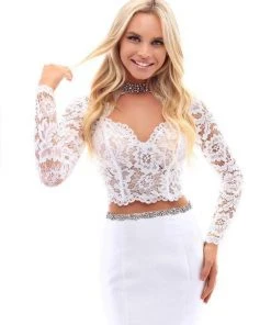 Tarik Ediz - 50255 Two Piece Long Sleeve Lace Mermaid Dress Formal Gowns