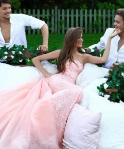 Formal Gowns Tarik Ediz - 50257 Floral Embroidered Strapless Tulle Overskirt Gown