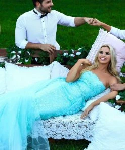 Formal Gowns Tarik Ediz - 50257 Floral Embroidered Strapless Tulle Overskirt Gown