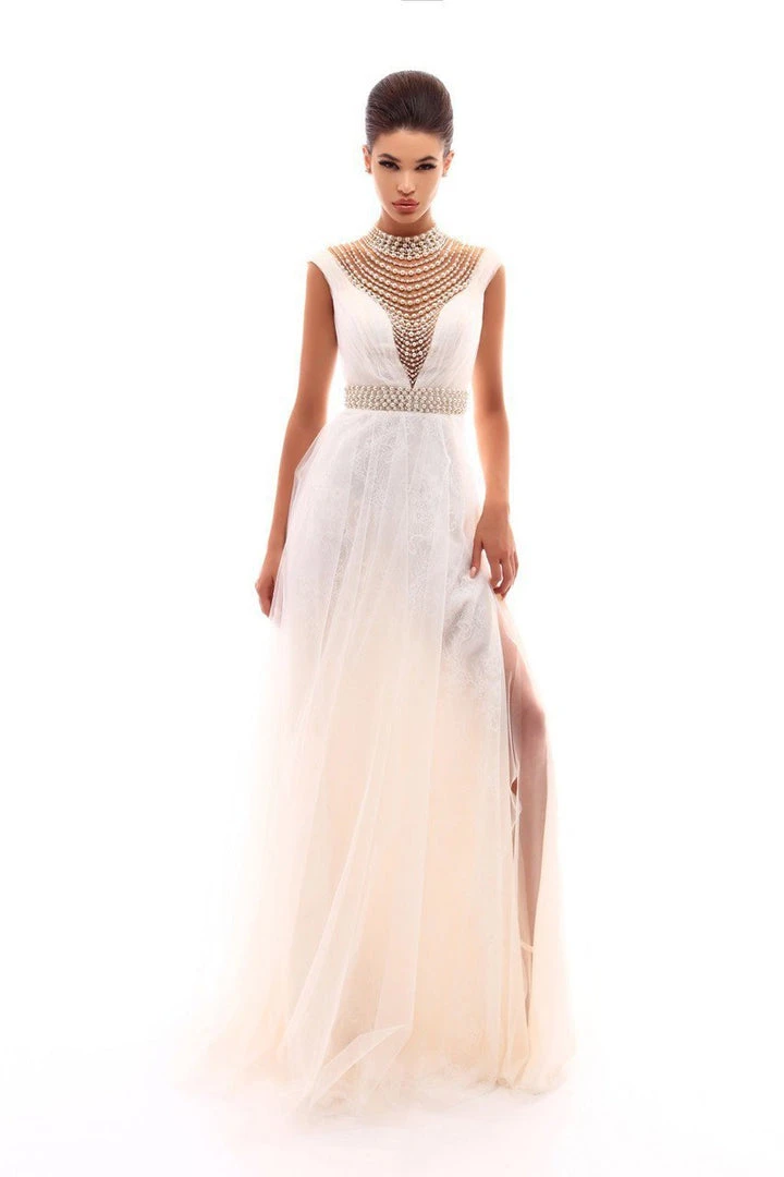 Formal Gowns Tarik Ediz - 50285 Sheer Neckline Pearl Embellished Tulle Gown 3 Formal Gowns Tarik Ediz - 50285 Sheer Neckline Pearl Embellished Tulle Gown