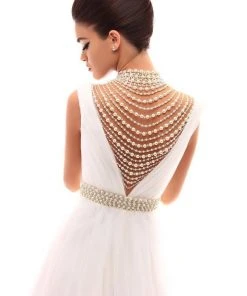 Formal Gowns Tarik Ediz - 50285 Sheer Neckline Pearl Embellished Tulle Gown 7 Formal Gowns Tarik Ediz - 50285 Sheer Neckline Pearl Embellished Tulle Gown