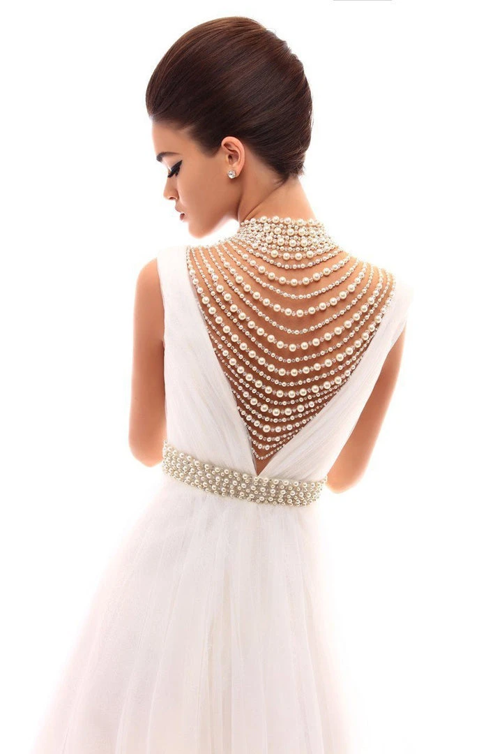 Formal Gowns Tarik Ediz - 50285 Sheer Neckline Pearl Embellished Tulle Gown 5 Formal Gowns Tarik Ediz - 50285 Sheer Neckline Pearl Embellished Tulle Gown