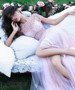 Tarik Ediz - 50317 Beaded Lace Sheer Slit Evening Gown Formal Gowns