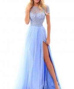 Tarik Ediz - 50317 Beaded Lace Sheer Slit Evening Gown Formal Gowns