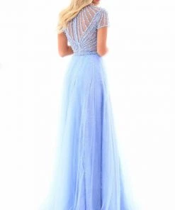 Tarik Ediz - 50317 Beaded Lace Sheer Slit Evening Gown Formal Gowns