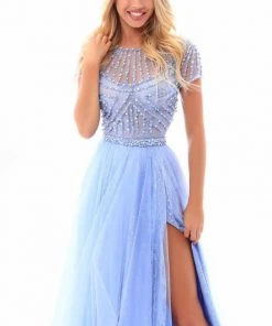 Tarik Ediz - 50317 Beaded Lace Sheer Slit Evening Gown Formal Gowns