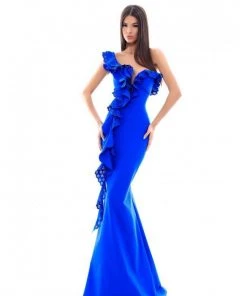 Tarik Ediz - 50333 Laser-Cut Plunging Ruffled Cascade Mermaid Gown