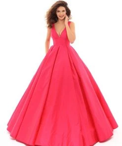 Tarik Ediz - 50402 Sleeveless V Neck Taffeta Prom Dress