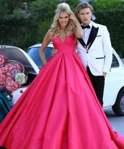 Tarik Ediz - 50402 Sleeveless V Neck Taffeta Prom Dress
