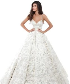 Formal Gowns Tarik Ediz - 50404 V-neck Jacquard Pleated Ballgown 10 Formal Gowns Tarik Ediz - 50404 V-neck Jacquard Pleated Ballgown