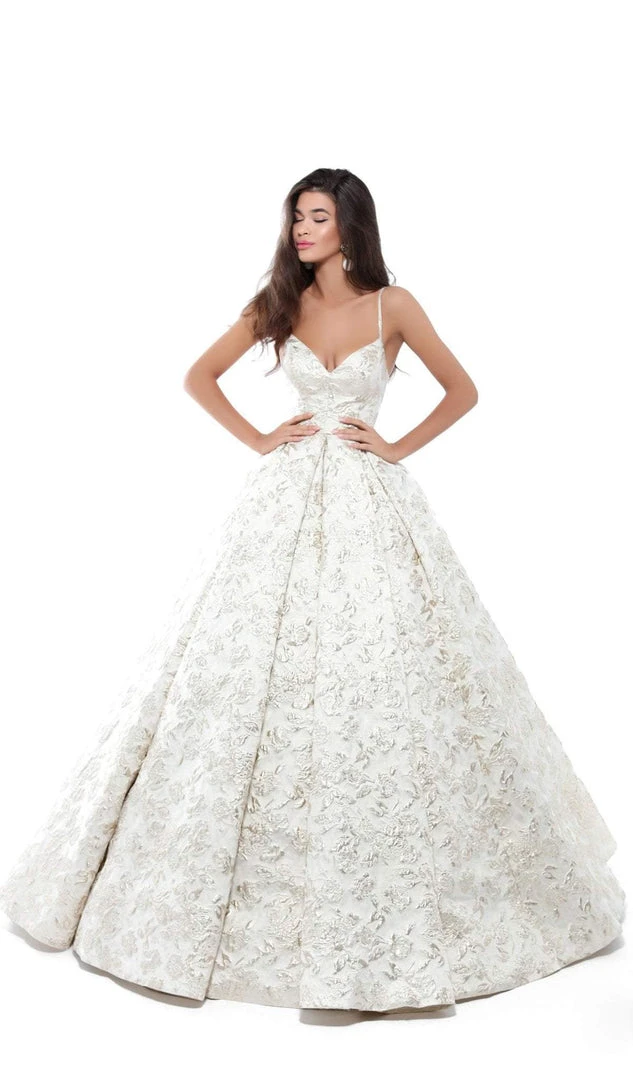 Formal Gowns Tarik Ediz - 50404 V-neck Jacquard Pleated Ballgown 5 Formal Gowns Tarik Ediz - 50404 V-neck Jacquard Pleated Ballgown