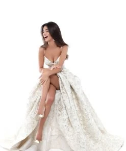 Formal Gowns Tarik Ediz - 50404 V-neck Jacquard Pleated Ballgown 11 Formal Gowns Tarik Ediz - 50404 V-neck Jacquard Pleated Ballgown