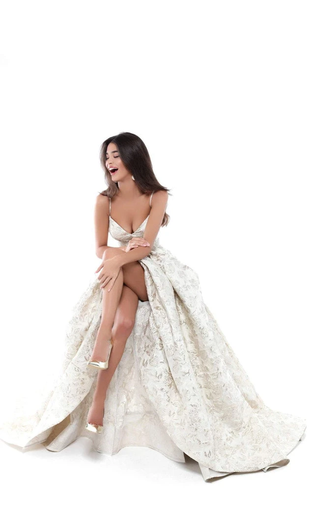 Formal Gowns Tarik Ediz - 50404 V-neck Jacquard Pleated Ballgown 6 Formal Gowns Tarik Ediz - 50404 V-neck Jacquard Pleated Ballgown