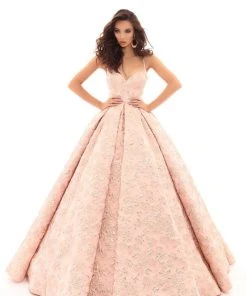 Formal Gowns Tarik Ediz - 50404 V-neck Jacquard Pleated Ballgown 12 Formal Gowns Tarik Ediz - 50404 V-neck Jacquard Pleated Ballgown