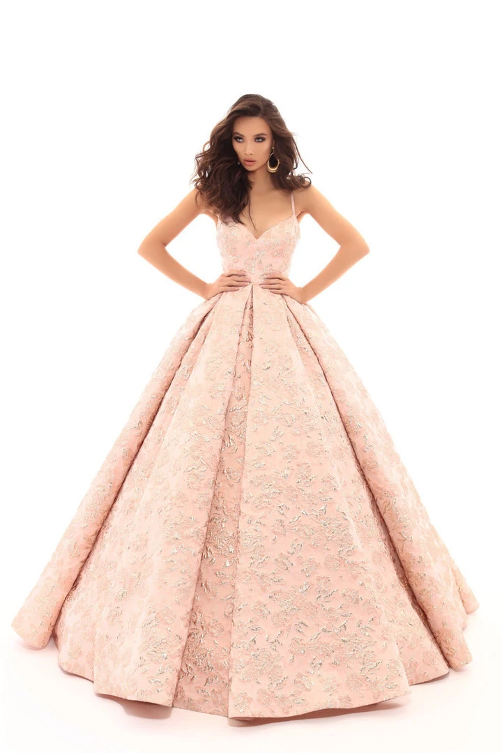 Formal Gowns Tarik Ediz - 50404 V-neck Jacquard Pleated Ballgown 7 Formal Gowns Tarik Ediz - 50404 V-neck Jacquard Pleated Ballgown