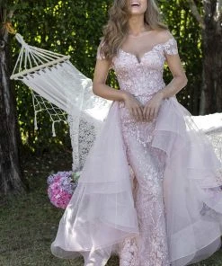 Formal Gowns Tarik Ediz - 50410 Floral Embroidered Fitted Dress With Overskirt