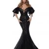 Formal Gowns Tarik Ediz - 50411 Puffed Sleeve Plunging Off Shoulder Lace Gown