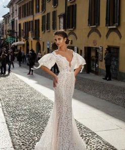 Formal Gowns Tarik Ediz - 50411 Puffed Sleeve Plunging Off Shoulder Lace Gown 11 Formal Gowns Tarik Ediz - 50411 Puffed Sleeve Plunging Off Shoulder Lace Gown