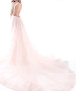 Formal Gowns Tarik Ediz - 50419 Floral Lace Sheath Dress With Sweep Train