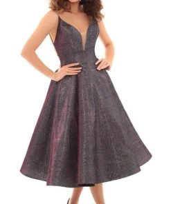 Tarik Ediz - 50425 Deep V-neck A-line Dress With Lace Up Back Cocktail Dresses
