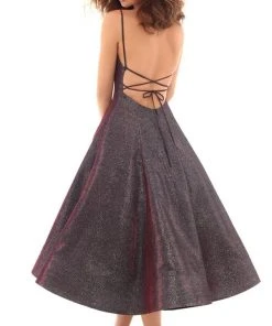 Tarik Ediz - 50425 Deep V-neck A-line Dress With Lace Up Back Cocktail Dresses