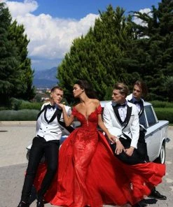 Tarik Ediz - 50429 Plunging Off-Shoulder Lace Sheath Dress With Train 11 Tarik Ediz - 50429 Plunging Off-Shoulder Lace Sheath Dress With Train