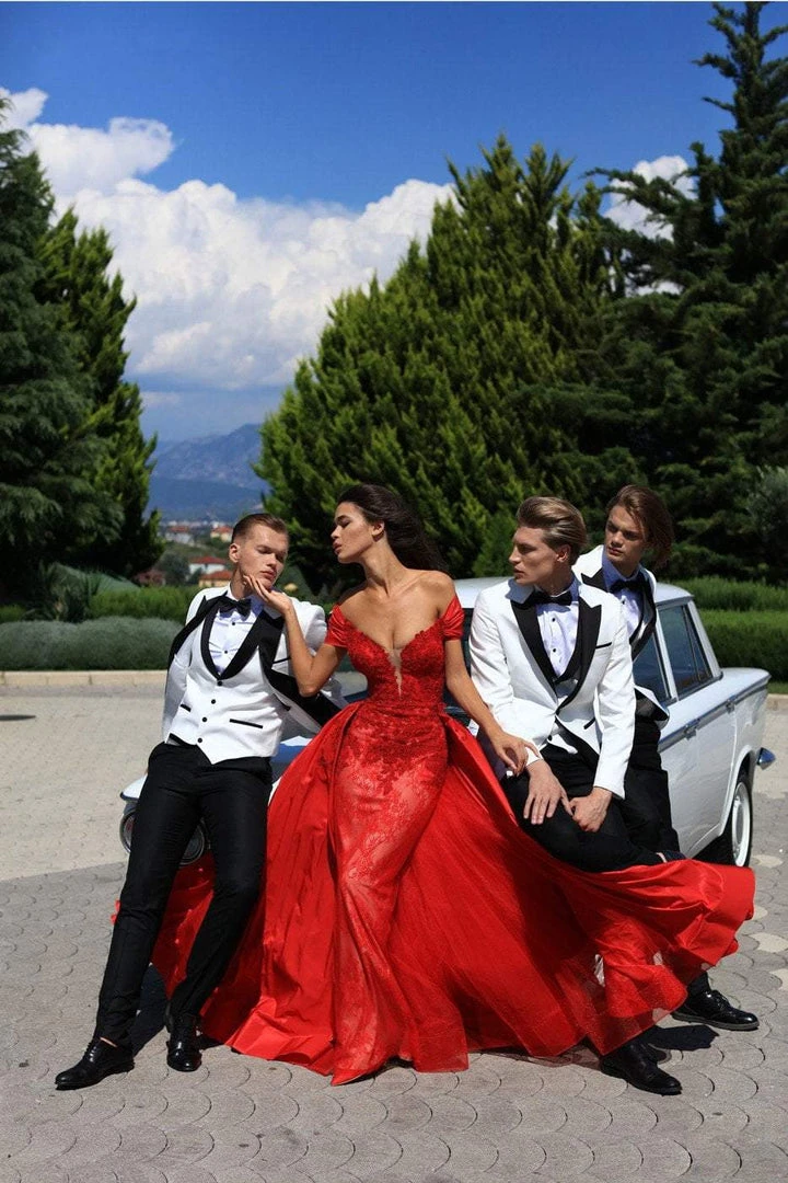 Tarik Ediz - 50429 Plunging Off-Shoulder Lace Sheath Dress With Train 7 Tarik Ediz - 50429 Plunging Off-Shoulder Lace Sheath Dress With Train