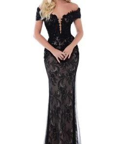 Tarik Ediz - 50429 Plunging Off-Shoulder Lace Sheath Dress With Train 8 Tarik Ediz - 50429 Plunging Off-Shoulder Lace Sheath Dress With Train