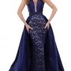Formal Gowns Tarik Ediz - 50430 Embellished Deep V-neck Lace Dress With Overskirt