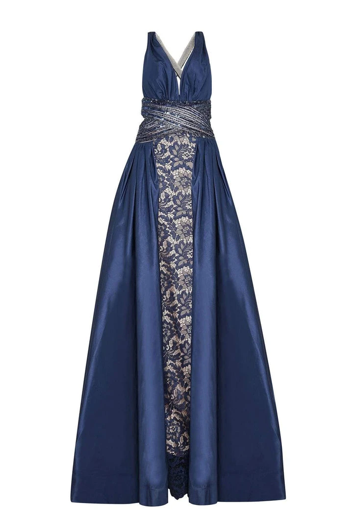 Tarik Ediz - 50434 Deep V-neck Lace Sheath Dress With Overskirt 10 Tarik Ediz - 50434 Deep V-neck Lace Sheath Dress With Overskirt