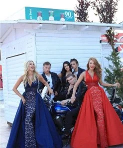 Tarik Ediz - 50434 Deep V-neck Lace Sheath Dress With Overskirt 16 Tarik Ediz - 50434 Deep V-neck Lace Sheath Dress With Overskirt