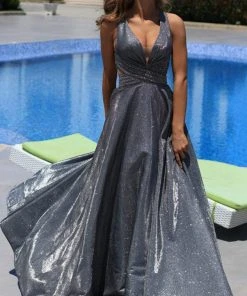 Tarik Ediz - 50436 Embellished Deep V-neck A-line Dress Formal Gowns 9 Tarik Ediz - 50436 Embellished Deep V-neck A-line Dress Formal Gowns