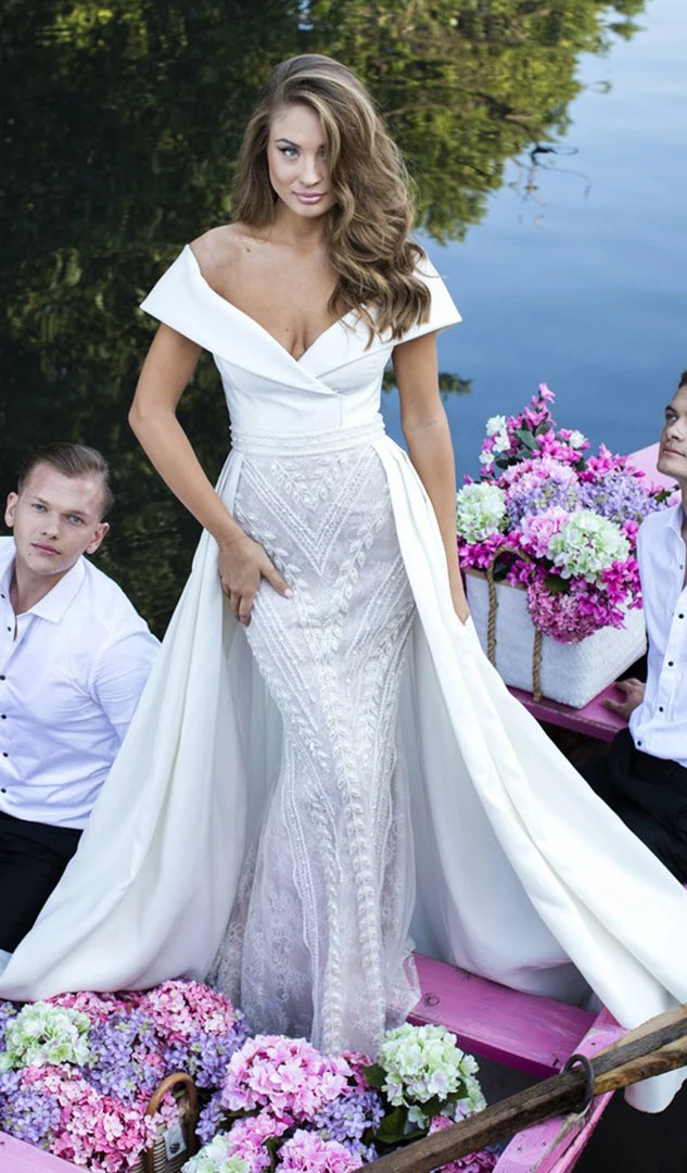 Tarik Ediz - 50437 Embroidered Plunging Off-Shoulder Trumpet Dress Formal Gowns 4 Tarik Ediz - 50437 Embroidered Plunging Off-Shoulder Trumpet Dress Formal Gowns