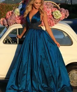 Formal Gowns Tarik Ediz - 50439 Embellished Deep V-neck A-line Gown