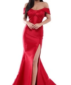 Formal Gowns Tarik Ediz - 50448 Pleated Off-Shoulder Mermaid Dress