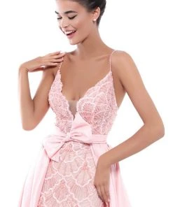 Tarik Ediz - 50452 Bedazzled Deep V-neck Dress With Overskirt