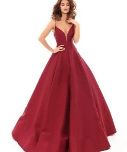Formal Gowns Tarik Ediz - 50456 Plunging V-Neck Strappy Open Back Ballgown
