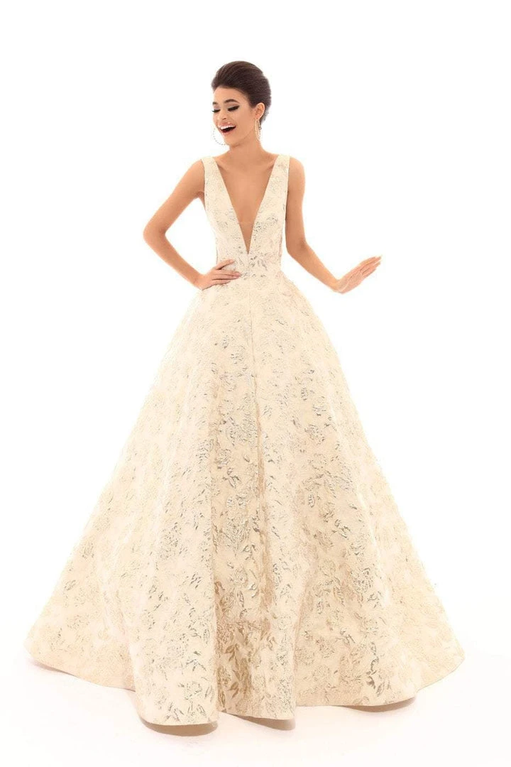 Formal Gowns Tarik Ediz - 50457 Embroidered Deep V-neck Ballgown 3 Formal Gowns Tarik Ediz - 50457 Embroidered Deep V-neck Ballgown